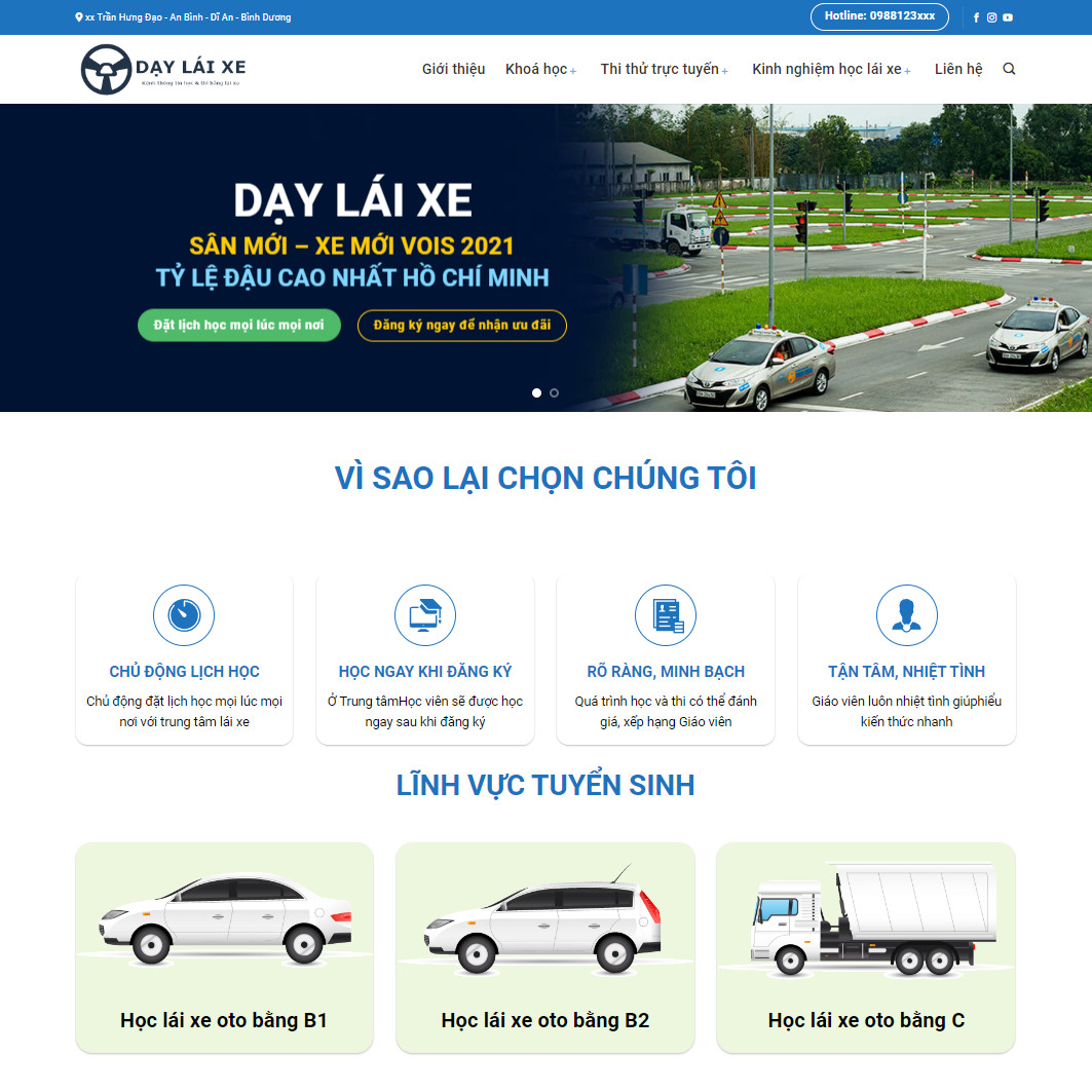 Theme wordpress trung tâm dạy lái xe