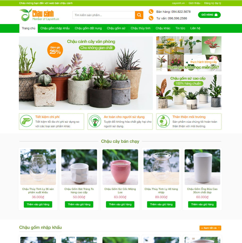 Theme wordpress bán chậu cây, cây xanh