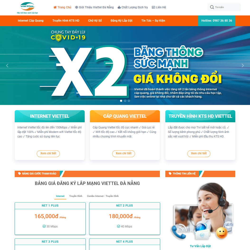 Theme wordpress bán gói cước Viettel, viễn thông